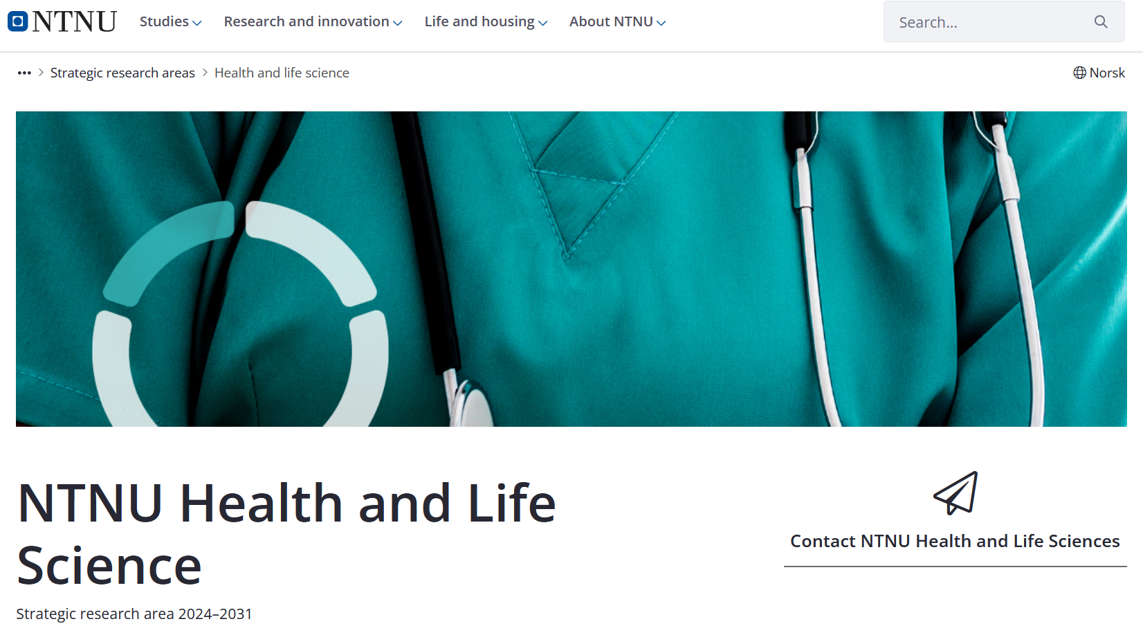 NTNU Health and Life Science Strategic research area 2024–2031